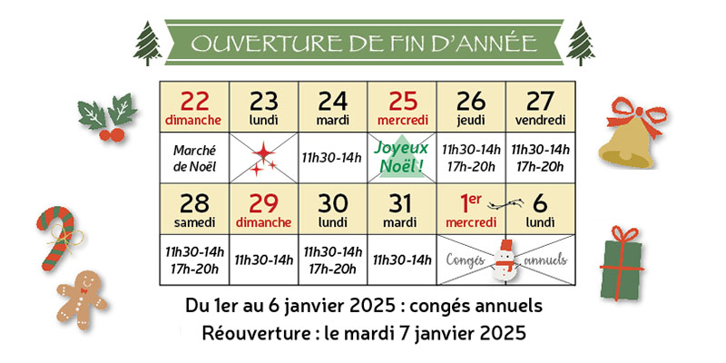 Horaires d'ouverture de fin d'année
